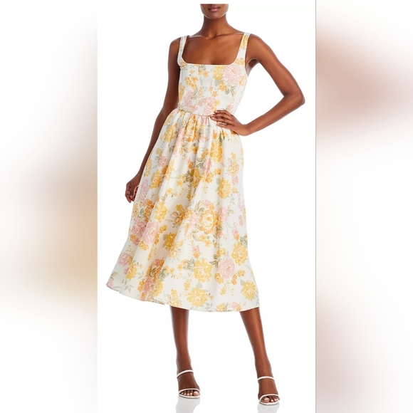 NWT Bloomingdales Wayf corset midi in Garden roses yellow floral size large - Picture 5 of 16